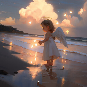 海边捡星星的唯美梦幻小孩头像