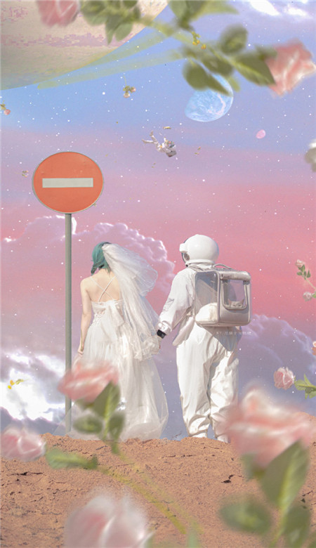 宇航员的浪漫婚纱情侣壁纸